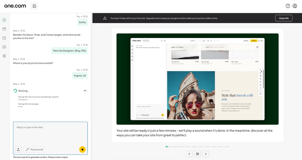 aida ai website builder asking questions