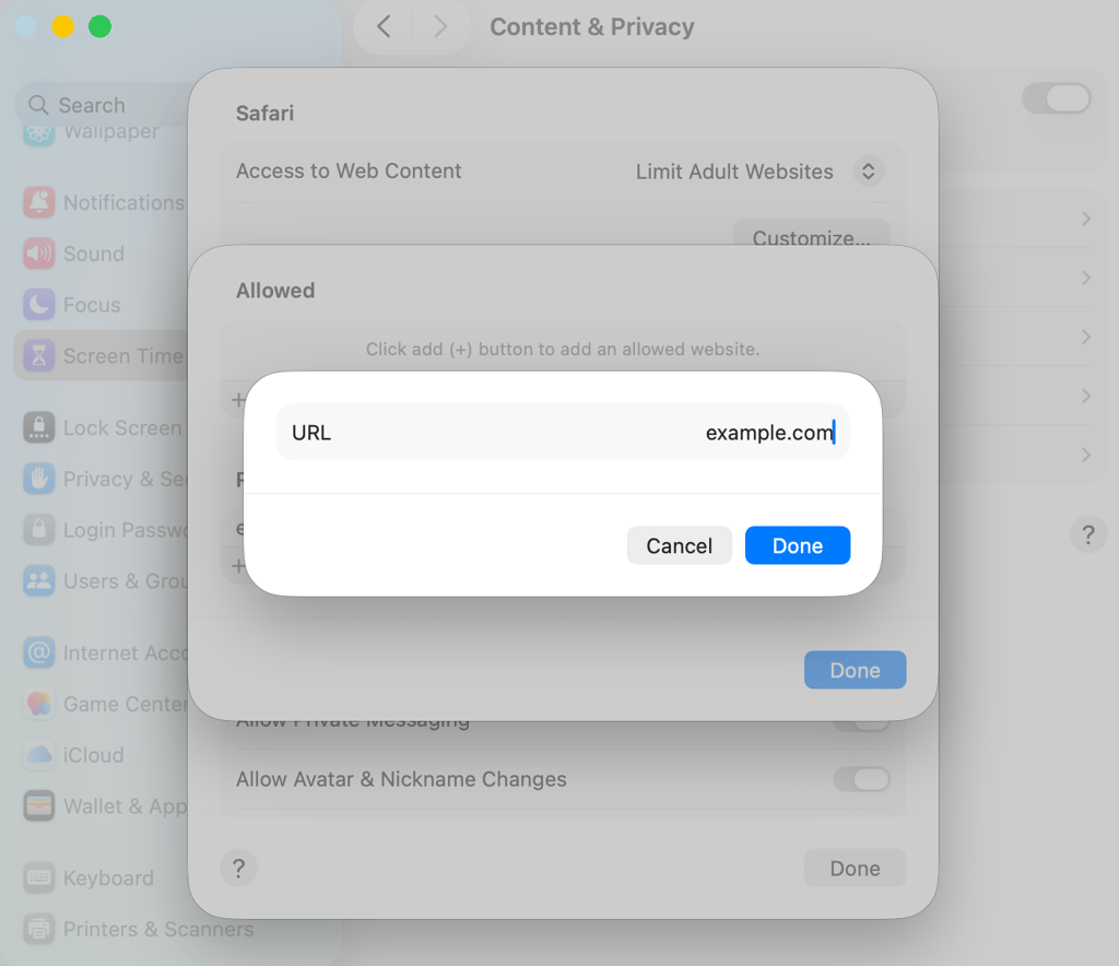 blocking website screen time