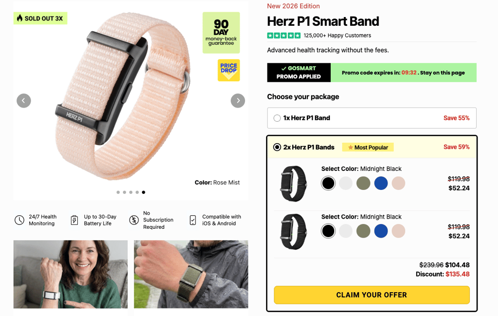 claiming an offer for the hertz p1 smart band