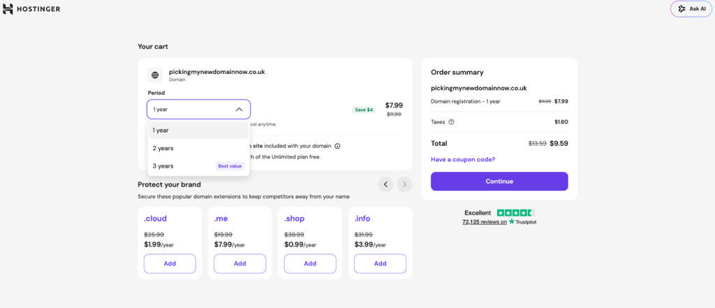 co uk domain cart