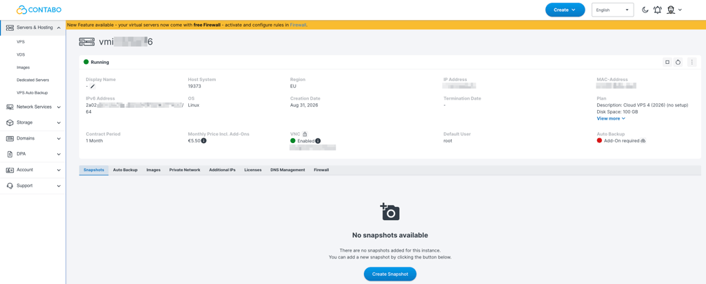 contabo dashboard new