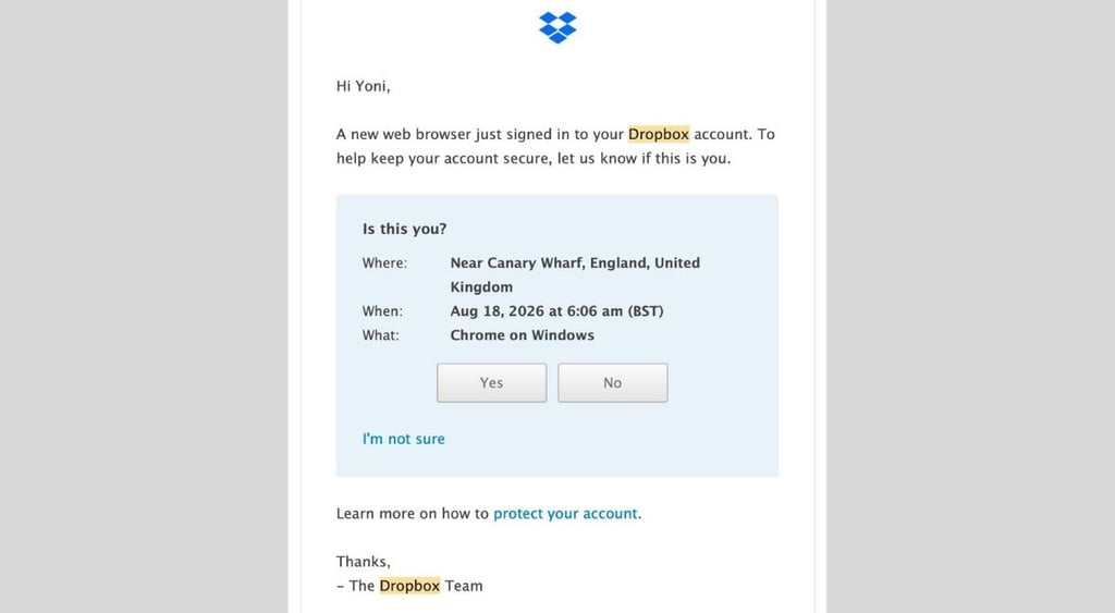 Dropbox breach sign in alert