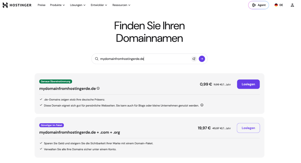 hostinger de domain cart