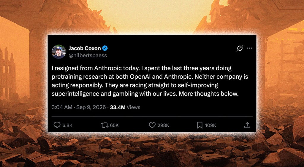 Jacob Coxon's post on X announcing his resignation from Anthropic