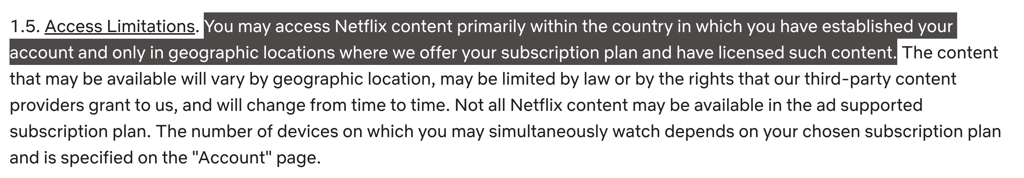 netflix terms of use excerpt access limitations