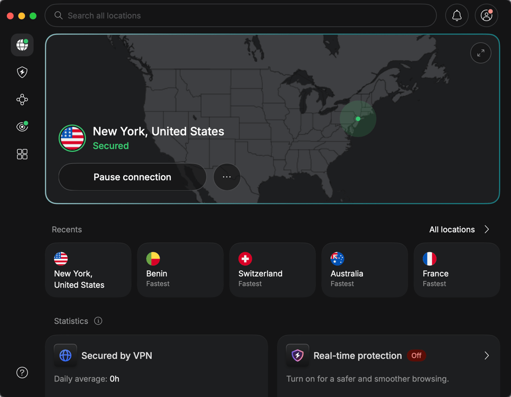 Connected to a NordVPN server in NY