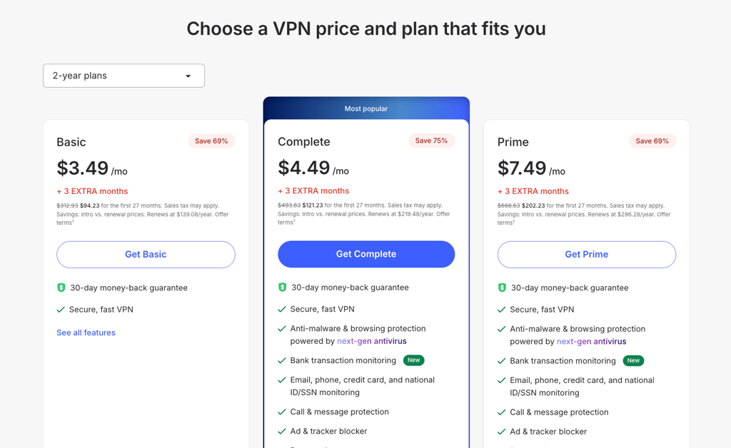 NordVPN subscription page