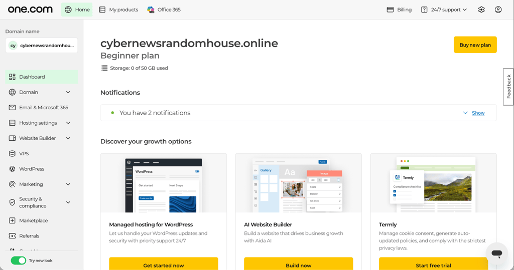 one.com dashboard