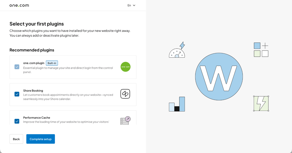 one.com plugins available for WordPress