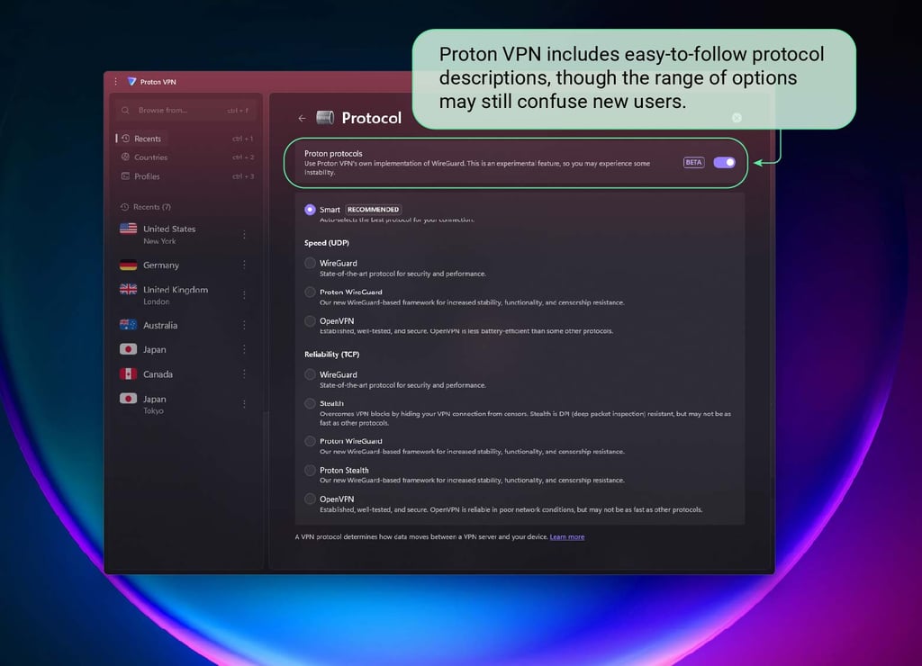proton vpn protocols with caption