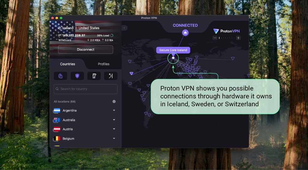 proton vpn secure core servers with caption