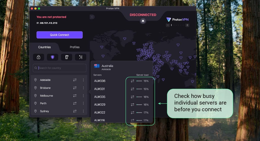 proton vpn server load indicator with caption