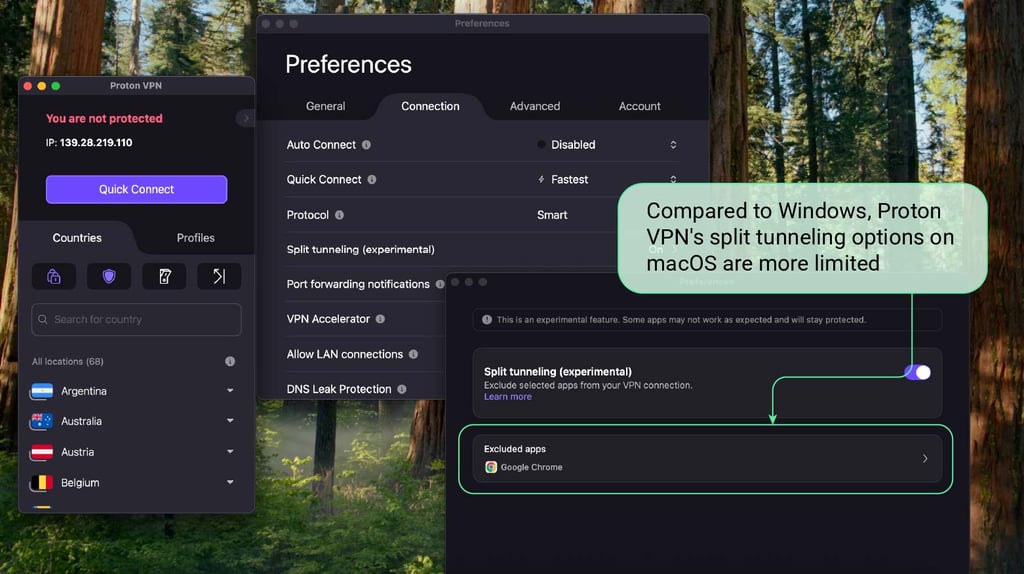 proton vpn split tunneling macos with caption