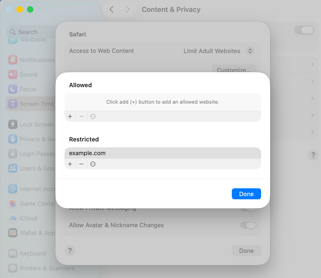 restricted access screen time