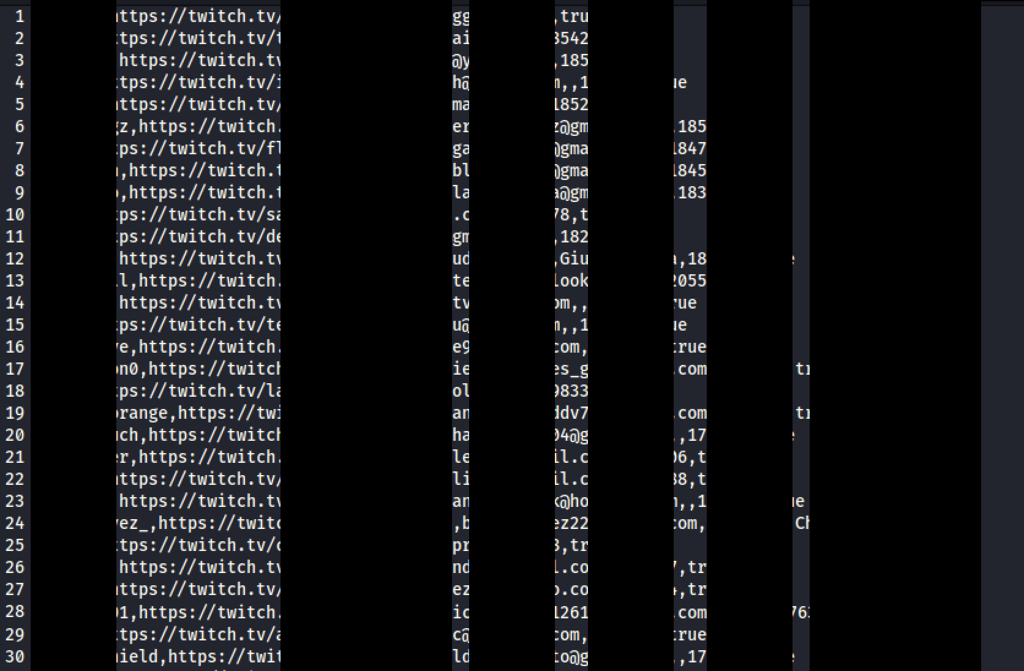 Screenshot of Twitch data sample provided by attacker.
