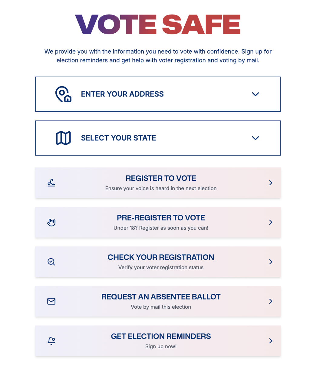 Screenshot of votesafe.org homepage