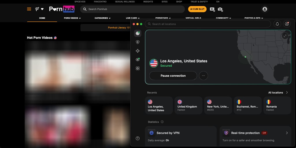 NordVPN connected while browsing Pornhub