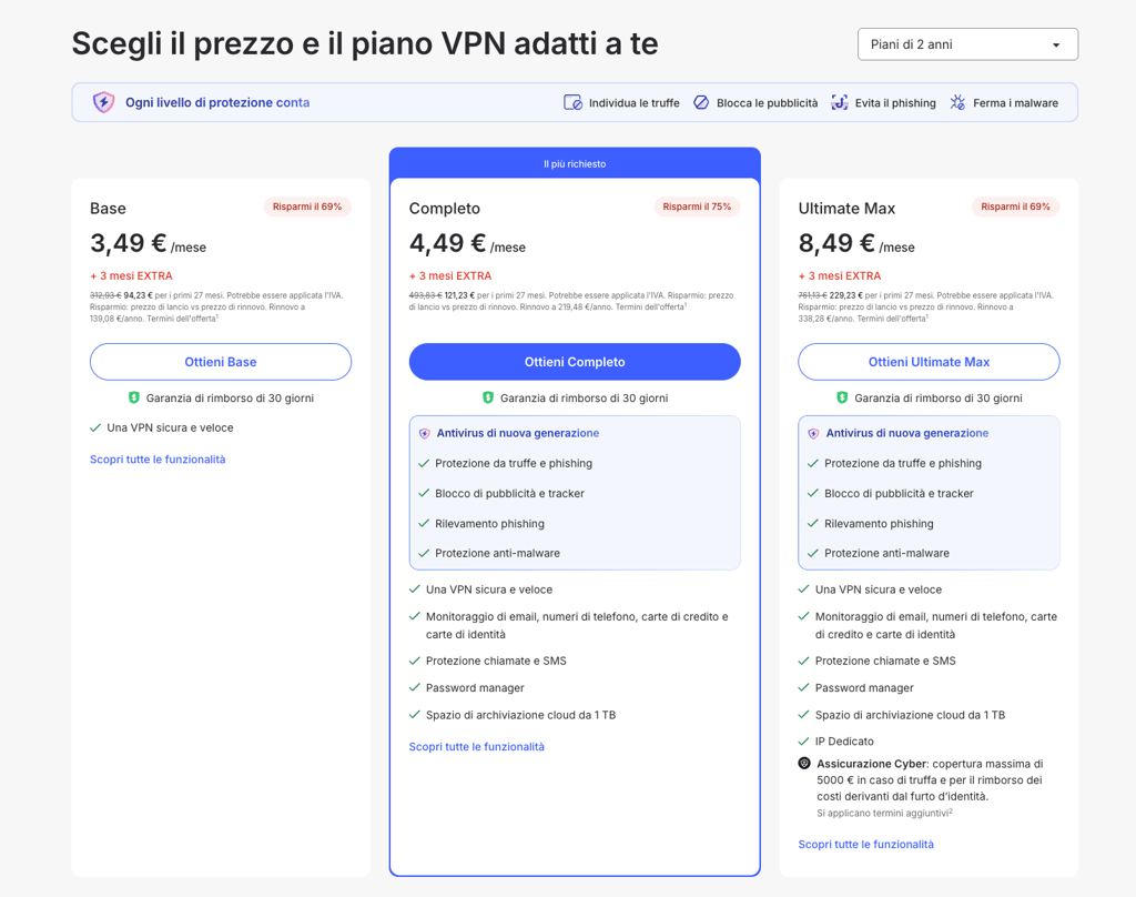 Seleziona il piano