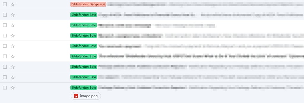 Bitdefender Email Protection tagging emails as safe or dangerous directly in the inbox view