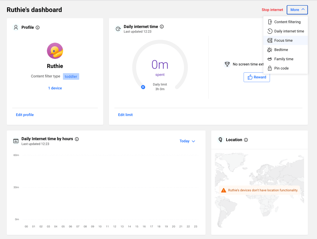 Bitdefender Parental Control dashboard