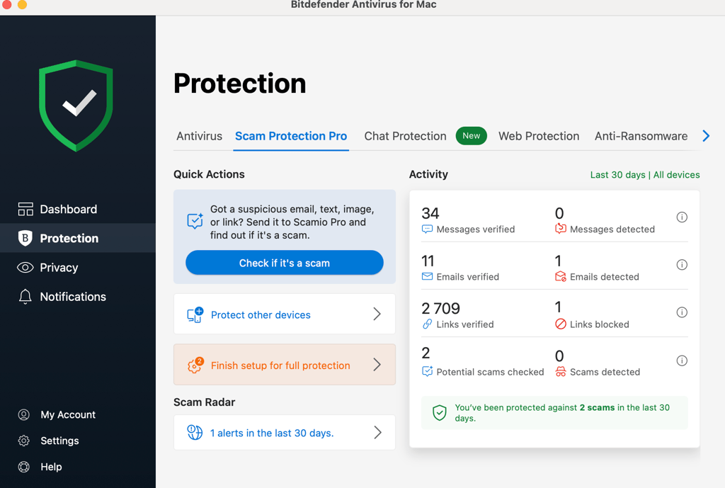 Bitdefender tracks scanning metrics