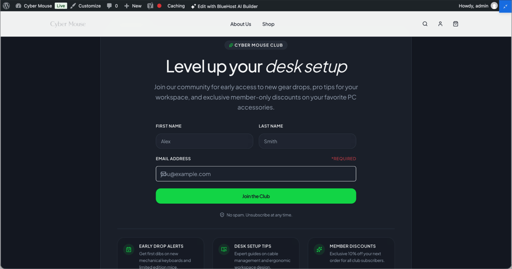 Bluehost website builder test website