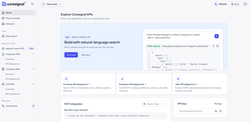 Coresignal dashboard