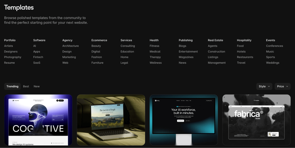 Framer templates gallery
