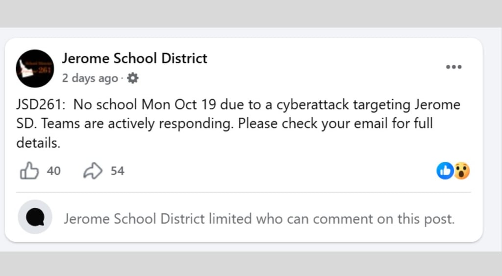 Jerome School District cyberattack post Facebook