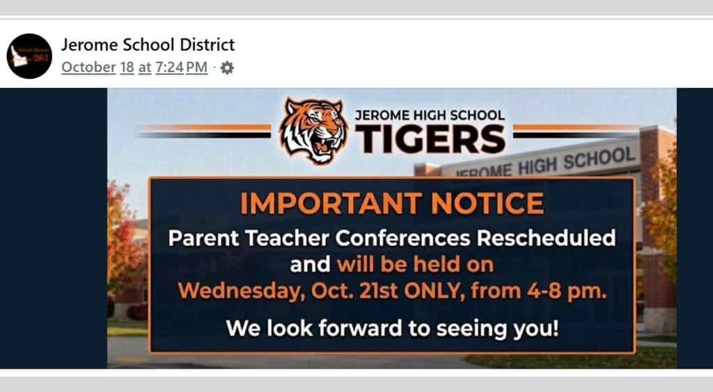 Jerome School District parent-teacher conference rescheduled