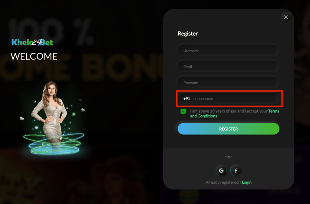Khelobet and Khel2Bet requires a +91 phone number to register an account