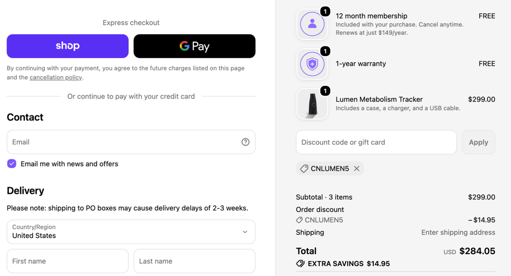 Lumen checkout