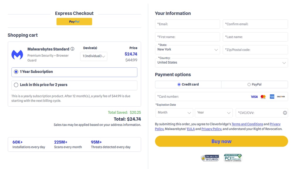 Malwarebytes checkout page