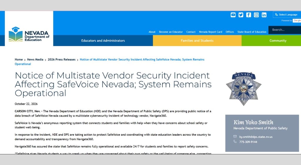 Nevada student breach notice
