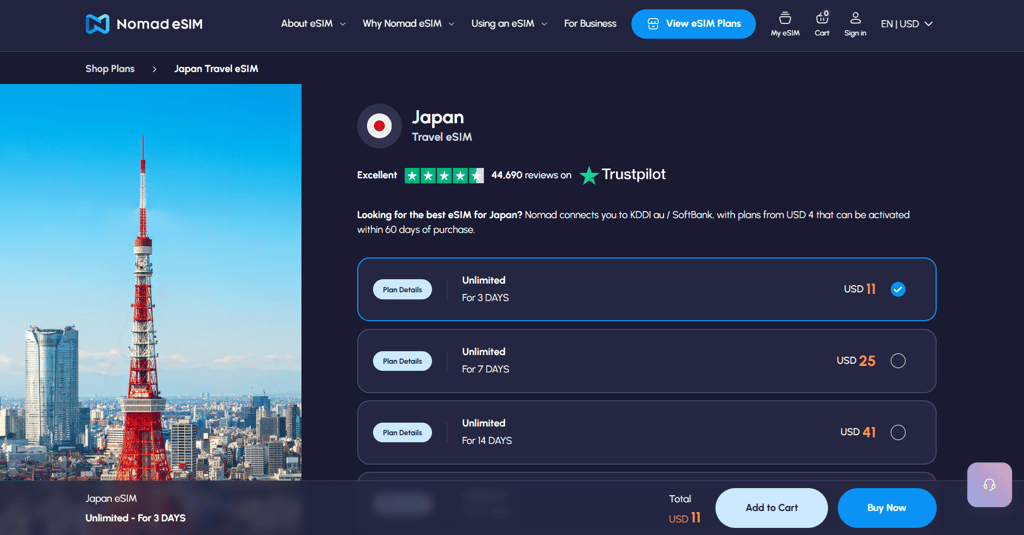 Nomad eSIMs Japan plans