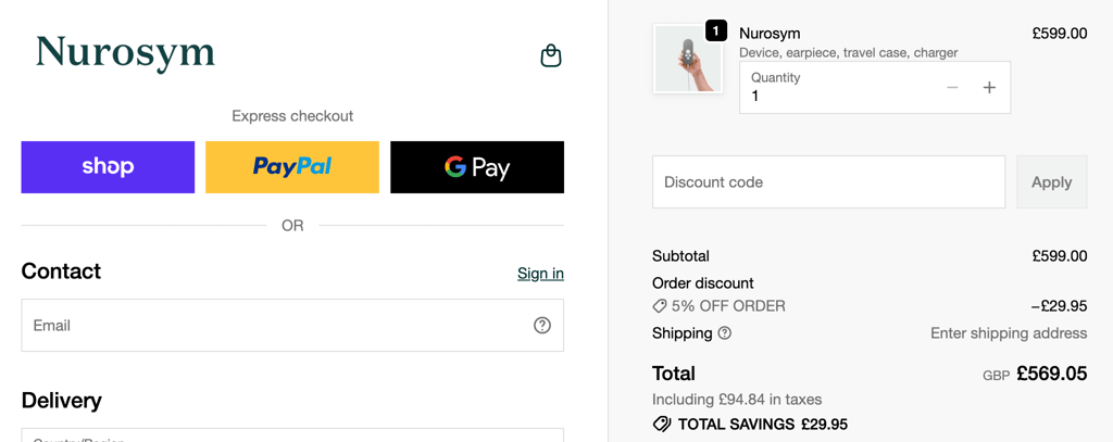 Nurosym checkout with discount