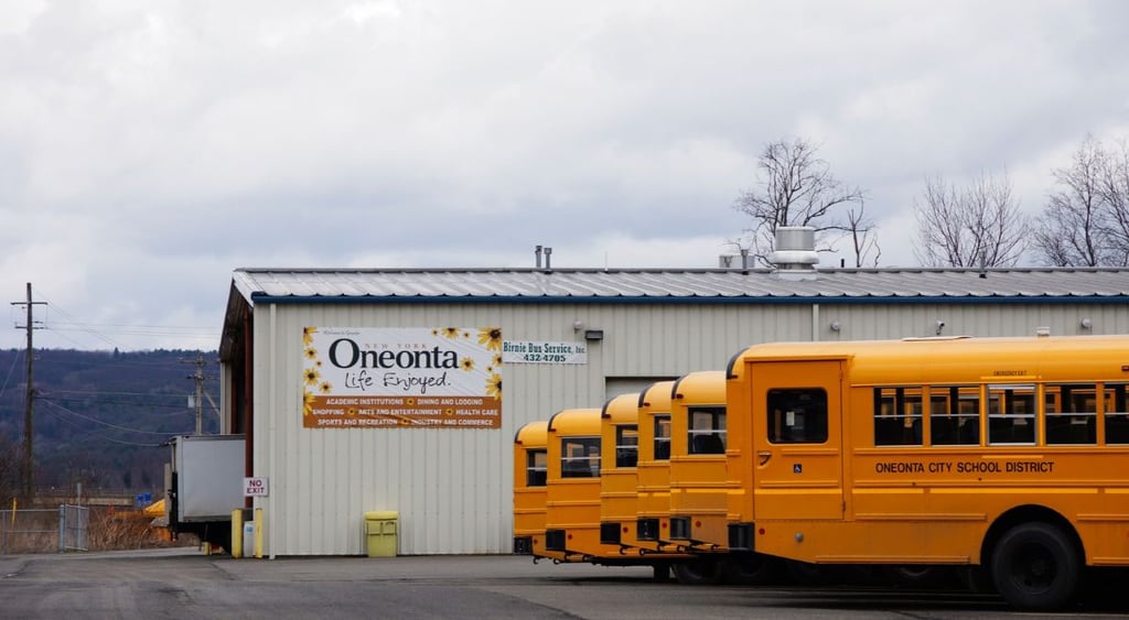 school buses in lot