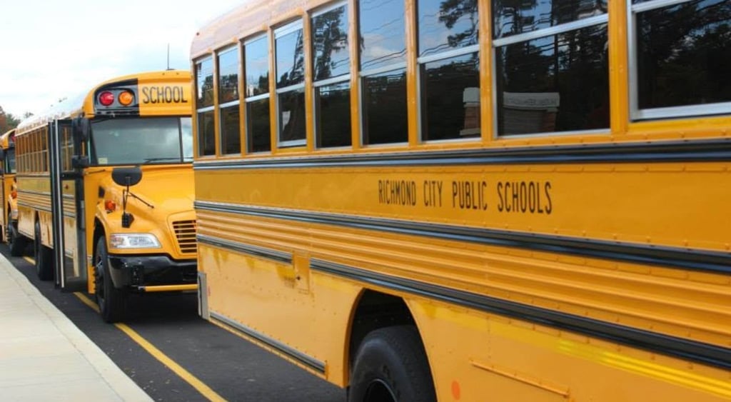 Yellow buses lined up with the name Richmond City Public Schools