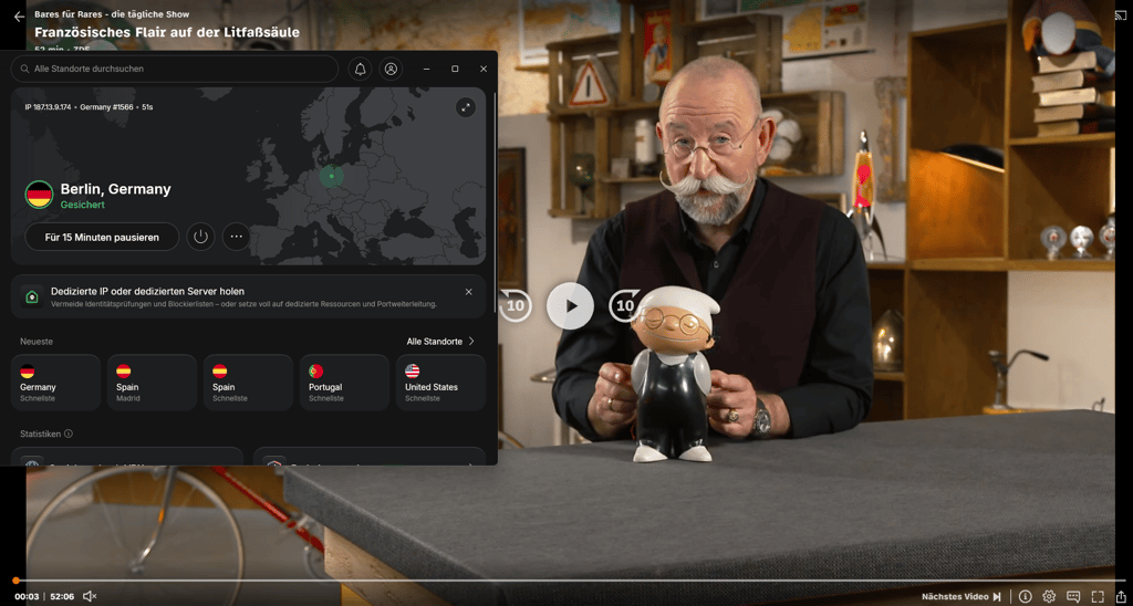 Bares für Rares in der ZDF-Mediathek mit NordVPN im Ausland entsperrt