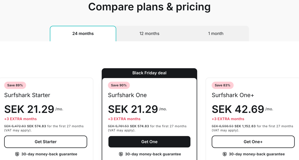 Surfshark plans and pricing