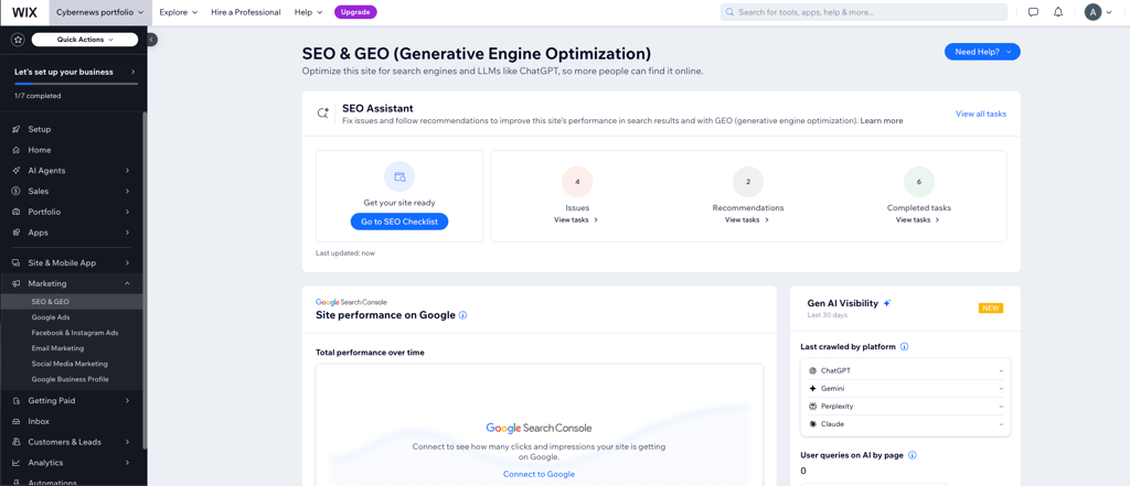 Wixs SEO dashboard