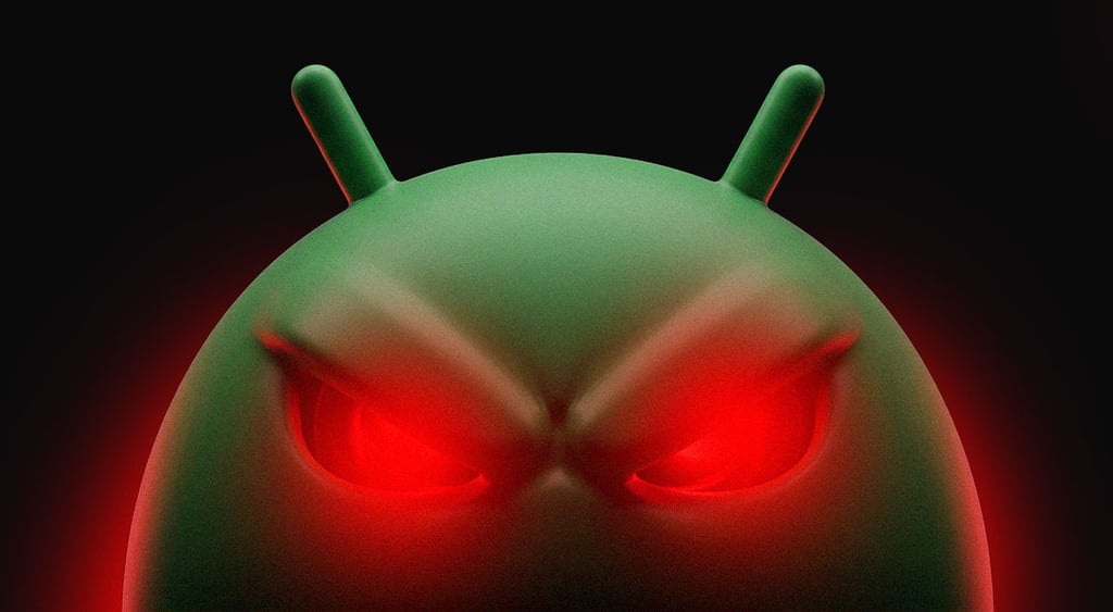 Android bot with red eyes in black background