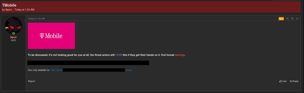 Screenshot of the BYOD post on a hacker forum.