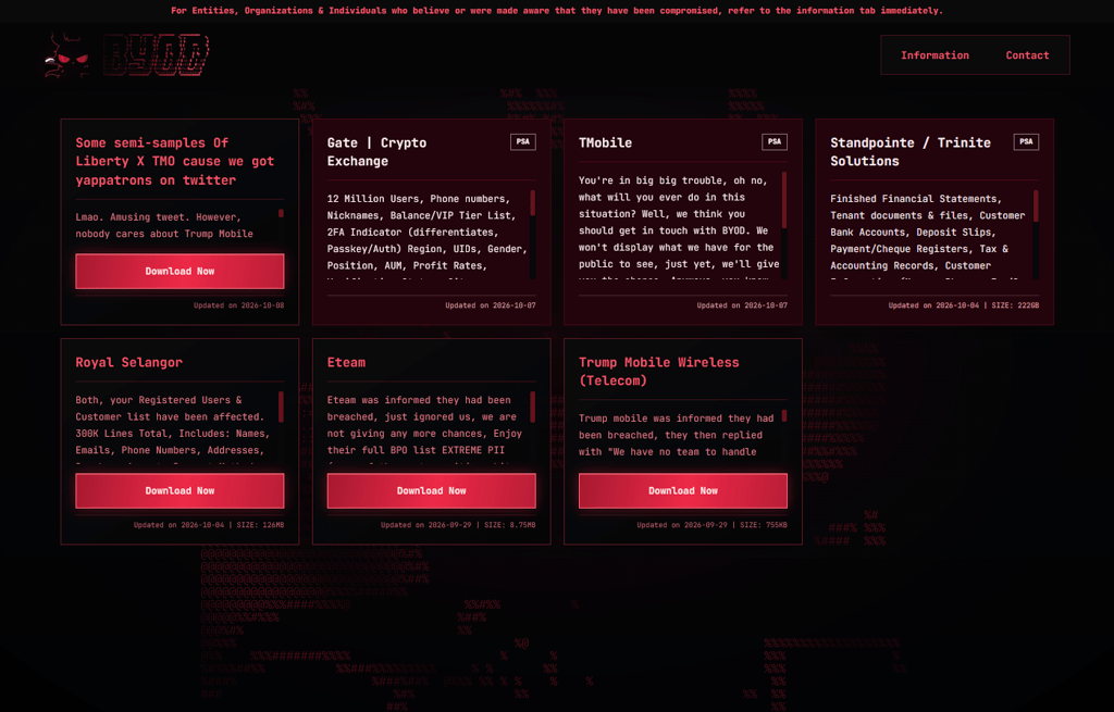 Screenshot of the BYOD leak site