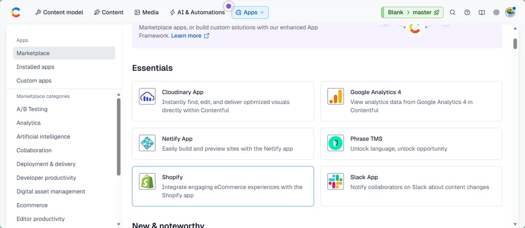 Contentful Marketplace lets you integrate numerous tools