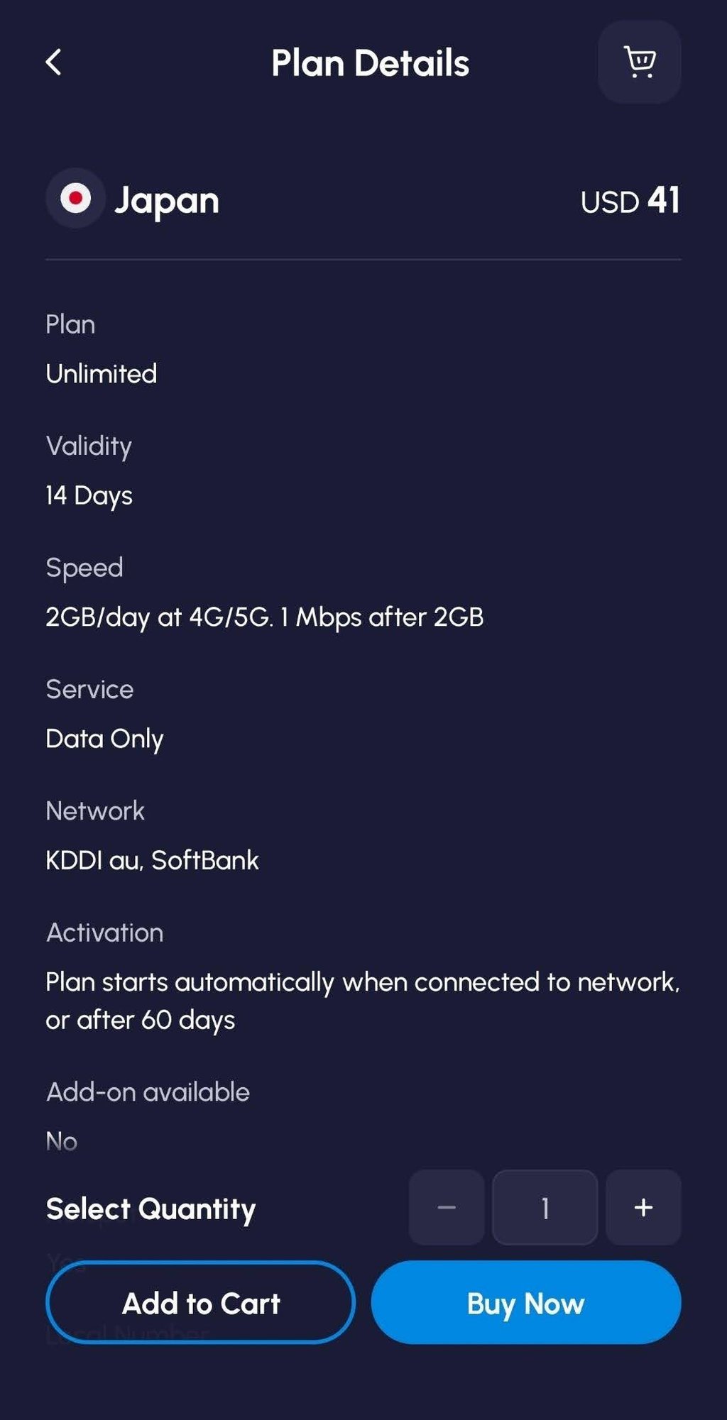 Details of a plan on Nomad eSIM