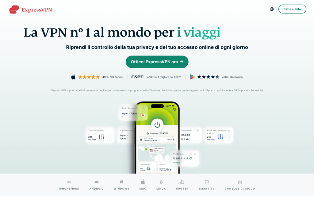 Homepage di ExpressVPN
