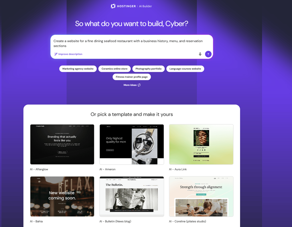 hostinger easeofuse ai builder