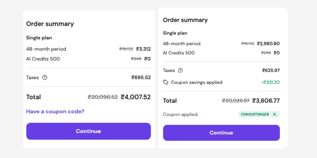 hostinger india single plan