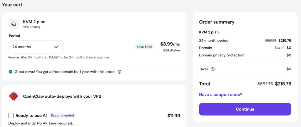 hostinger openclaw bf savings